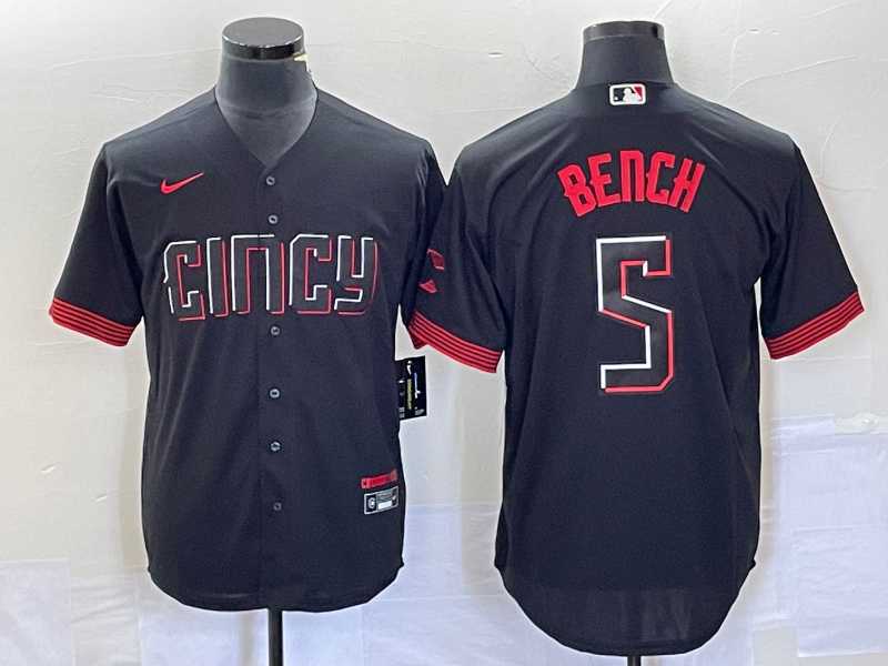 Men%27s Cincinnati Reds #5 Johnny Bench Black 2023 City Connect Cool Base Stitched Baseball Jersey